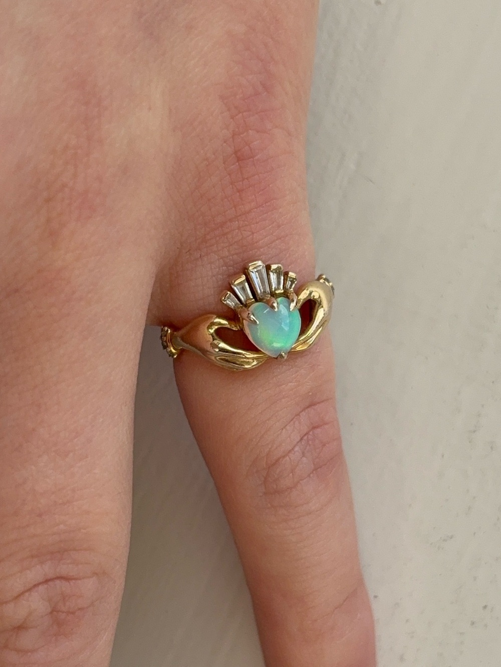 Opal Claddagh Ring 14k Gold Vermeil - Picture 5 of 8